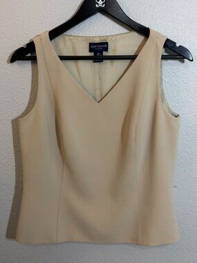 Ann Taylor Petites Tan V-Neck Tailored Top Vest Belted Size 10P Beige